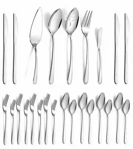65 Pcs Silverware Set W/Serving Set for 12, Stainless Steel Flatware Cutlery Set