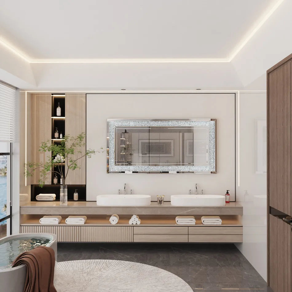 Large Silver Sparkly Crystal Rhinestone Diamond Frameless Vanity Mirrors for Home/Hotel