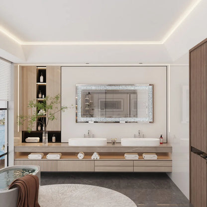 Large Silver Sparkly Crystal Rhinestone Diamond Frameless Vanity Mirrors for Home/Hotel