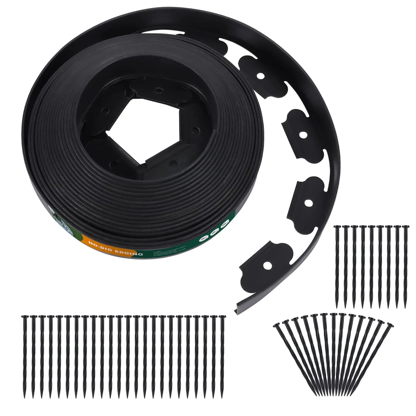 No Dig Durable Garden Landscape Edging Kit, 2" Tall Black Plastic Lawn Border for Landscaping