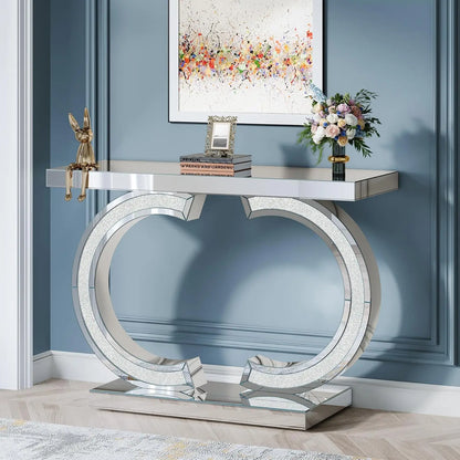 Mirrored Console Table w/O-Shaped Base
