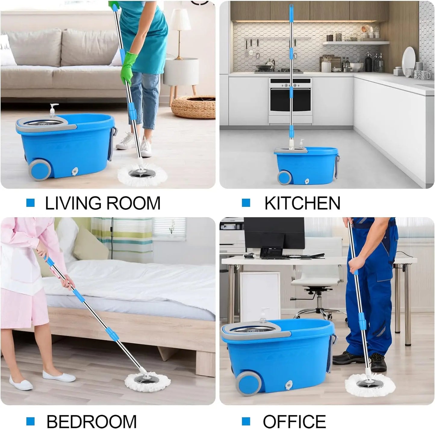 Blue Spin Mop Bucket Sets 360 degree, Spinning Cleaning Tools W/3 Replacement Heads