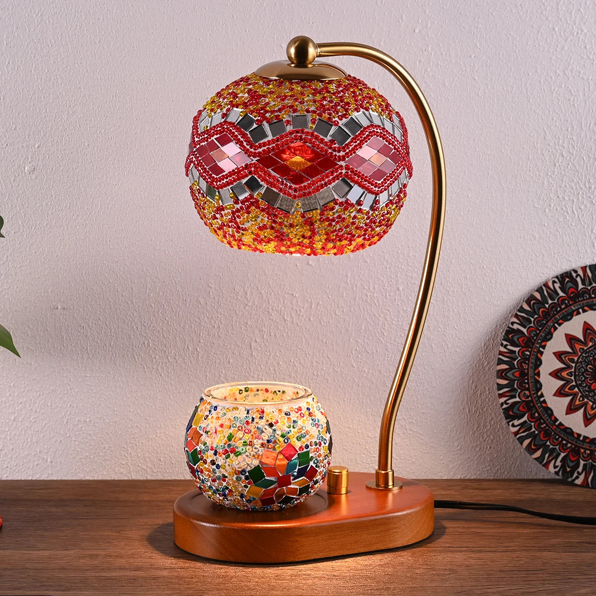 Bohemian Style Bedside lamp, 3 colors, hand-colored glass table lamp
