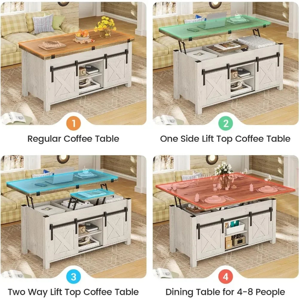 Lift Top Coffee Table, 4 in 1 Multi-Function Convertible Table W/Storage