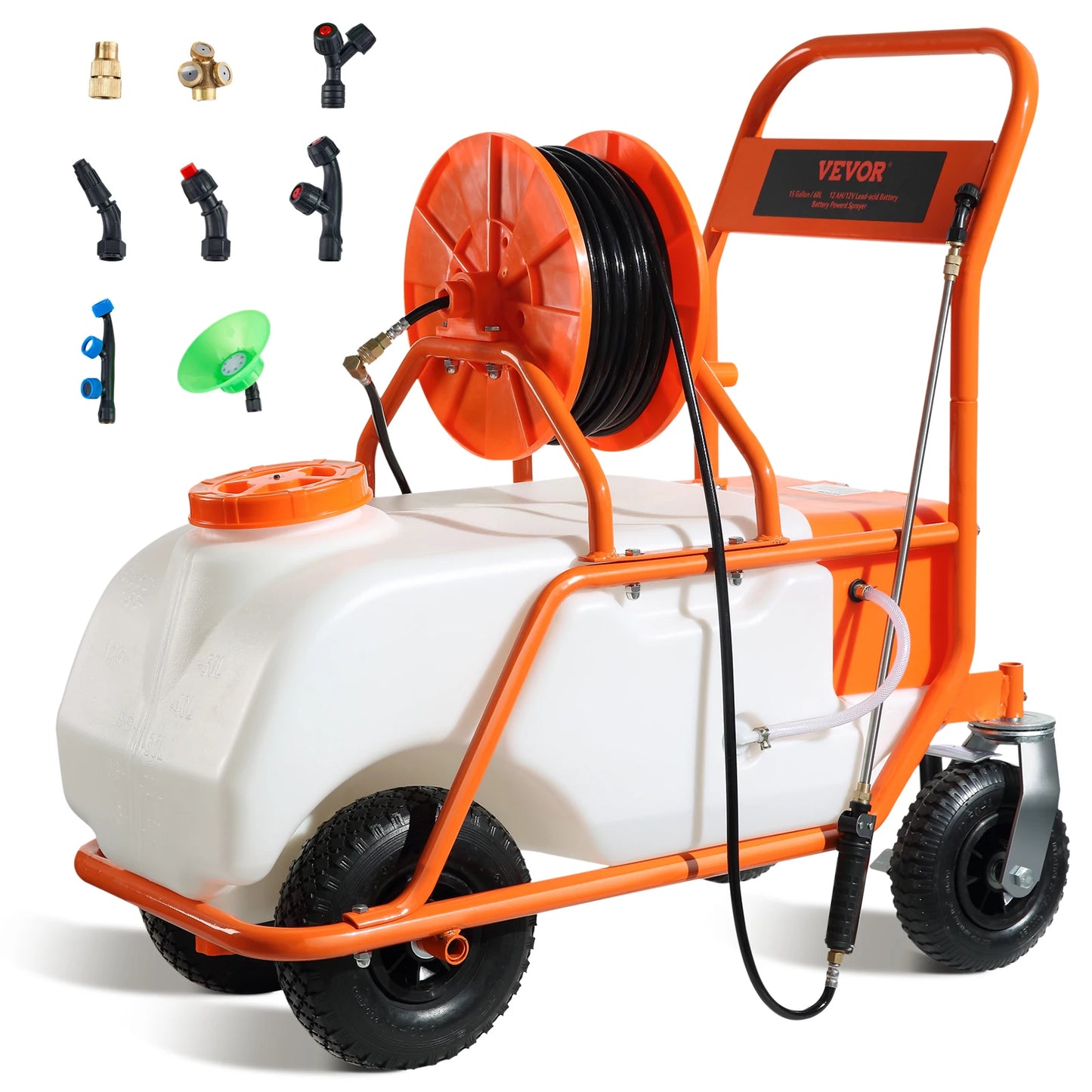 Garden Weed Sprayer W/Wheel Cart, Battery Powered 126Ft Hose W/Reel