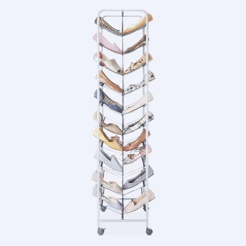 10 Tier 60-Pair Metal and Mesh Rolling Shoe Rack, Home Shoe Storage