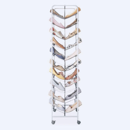 10 Tier 60-Pair Metal and Mesh Rolling Shoe Rack, Home Shoe Storage