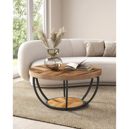 Round Coffee Table, 32" for Living Room, 2 Tier Table W/Open Storage Design