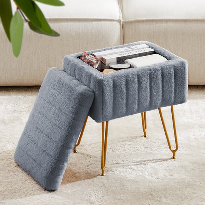 Faux Fur Living Room Hidden Storage Stools