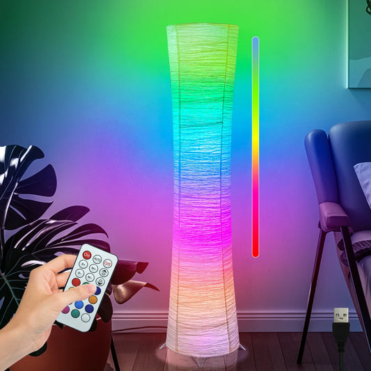 Paper lamp, RGB color-changing LED smart lamp, remote control, floor lamp, suitable for living room, bedroom