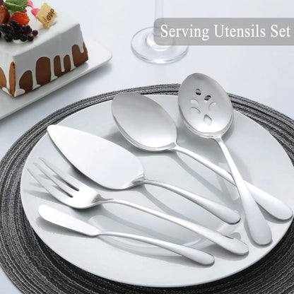 65 Pcs Silverware Set W/Serving Set for 12, Stainless Steel Flatware Cutlery Set