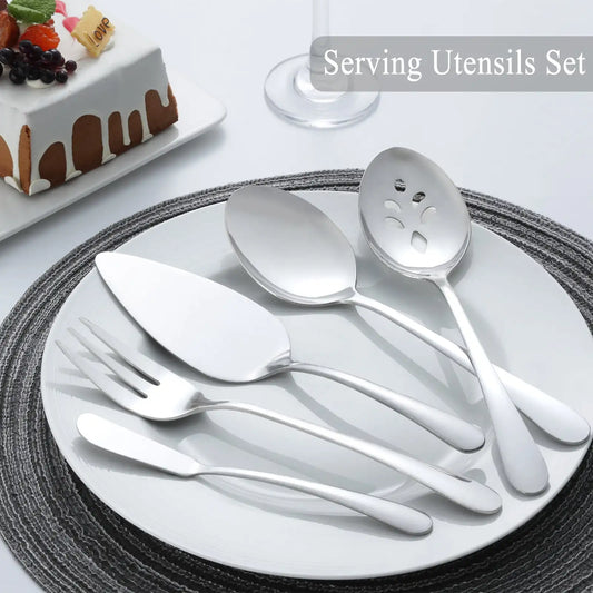 65 Pcs Silverware Set W/Serving Set for 12, Stainless Steel Flatware Cutlery Set