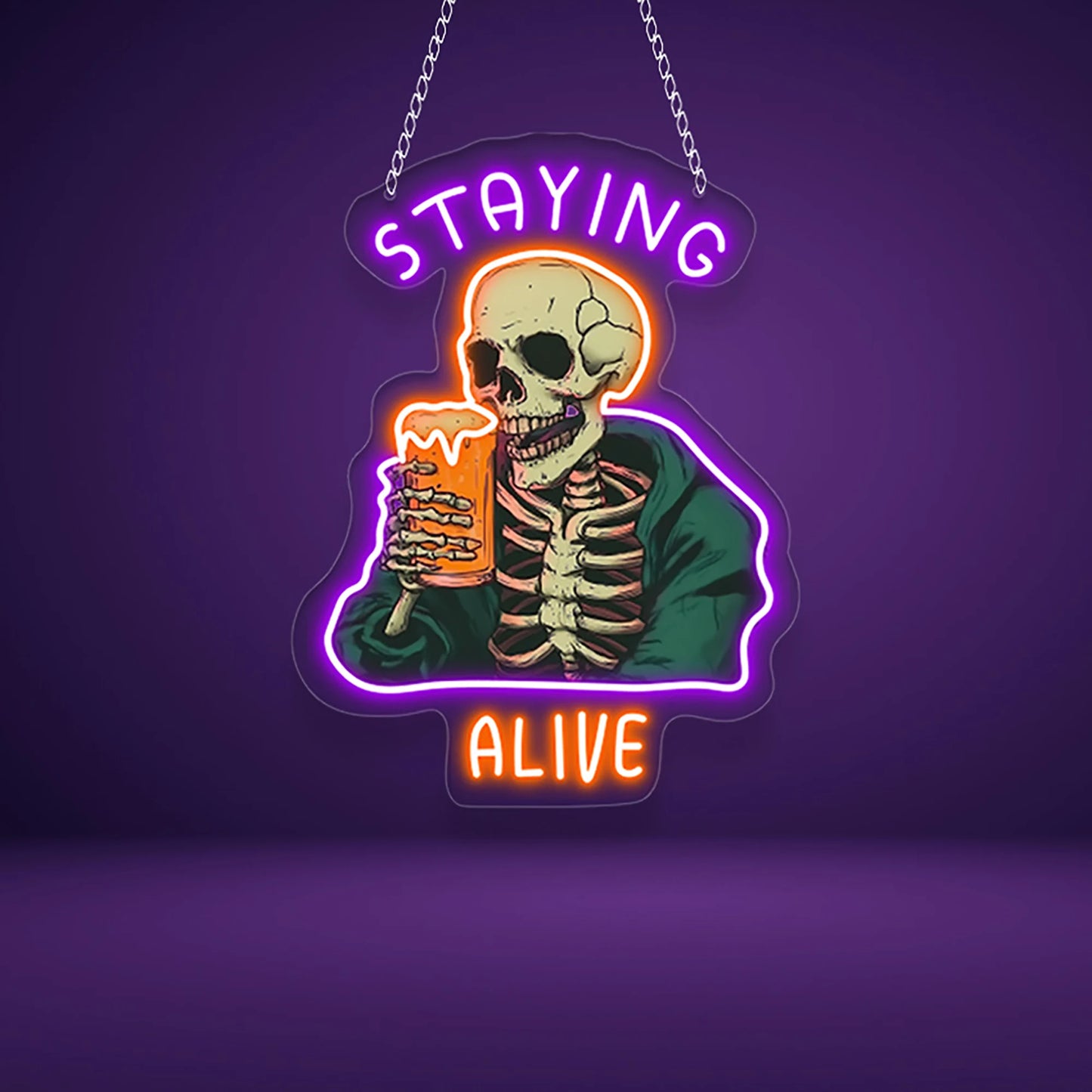 1 PC Skeleton UV Neon Signs Light, LED Halloween Decor