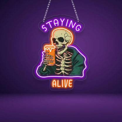 1 PC Skeleton UV Neon Signs Light, LED Halloween Decor
