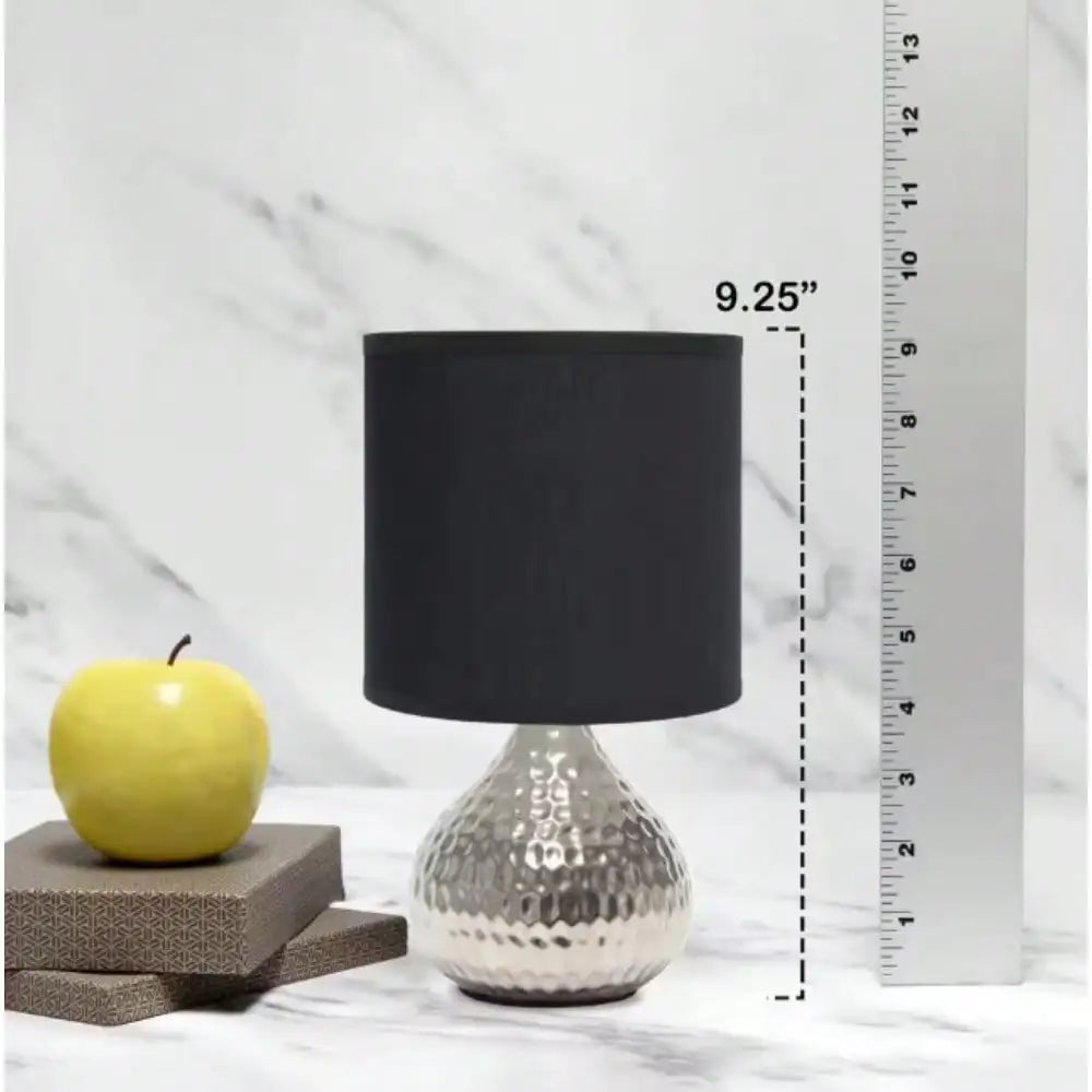 9.25" Silver and Black Hammered Drip Mini Table Lamp for Bedroom Nightstand