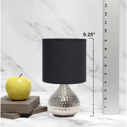 9.25" Silver and Black Hammered Drip Mini Table Lamp for Bedroom Nightstand