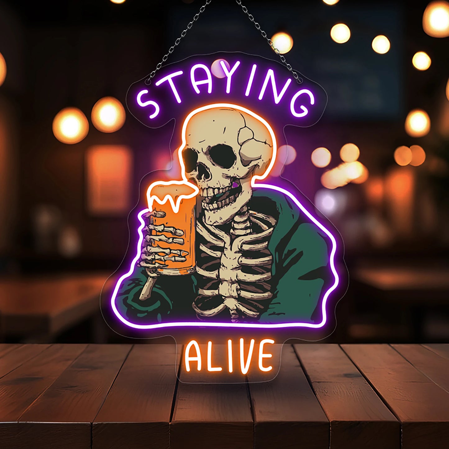 1 PC Skeleton UV Neon Signs Light, LED Halloween Decor