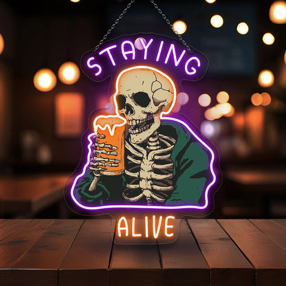 1 PC Skeleton UV Neon Signs Light, LED Halloween Decor