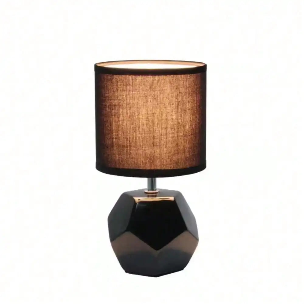 Round Prism Mini Table Lamp with Matching Fabric Shade for Bedroom.