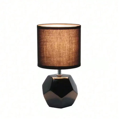Round Prism Mini Table Lamp with Matching Fabric Shade for Bedroom.