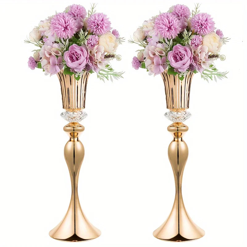 Crystal Flower Stands, Tall Metal Centerpiece Vases