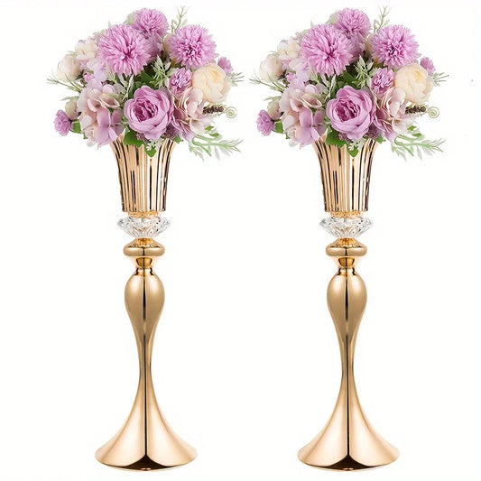 Crystal Flower Stands, Tall Metal Centerpiece Vases