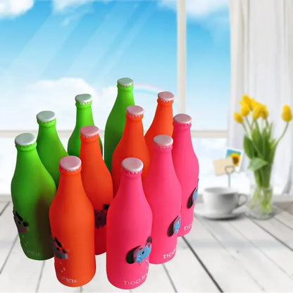 New Dog Toys Silicone Beer Bottle, Brother Dog Pattern, Chew Squeaky Toys for Dogs, Cats