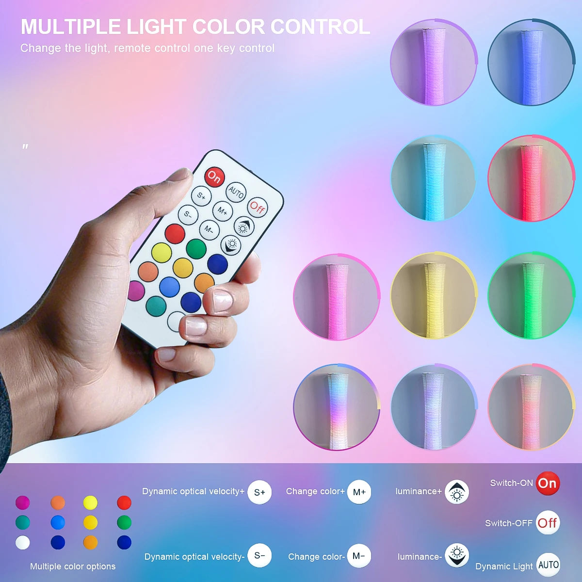 Paper lamp, RGB color-changing LED smart lamp, remote control, floor lamp, suitable for living room, bedroom