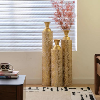 Gold Metal Vase Set of 3, Metallic Centerpiece Vases