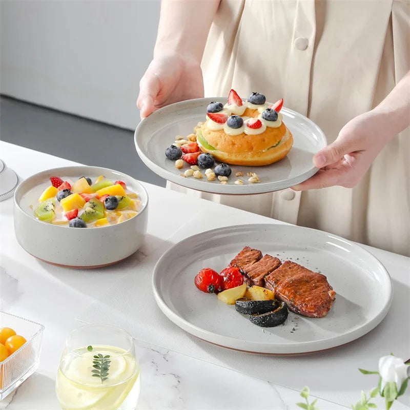 18Pcs Grey Ceramic Plates and Bowls Dinnerware Set. Stoneware Tableware Porcelain Food Dishes, Dinner Tray, Salad Bowl