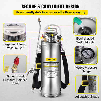 4-12L Hand Powered Sprayer, Stainless Steel, Atomizer Pump