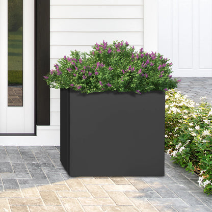 20" Square Metal Planting Box - Black Cube, Indoor/Outdoor Planter