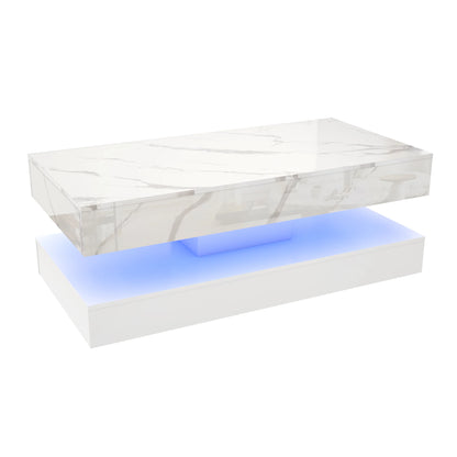 Modern Stylish Coffee Table W/LED lights, Double-Layer Design