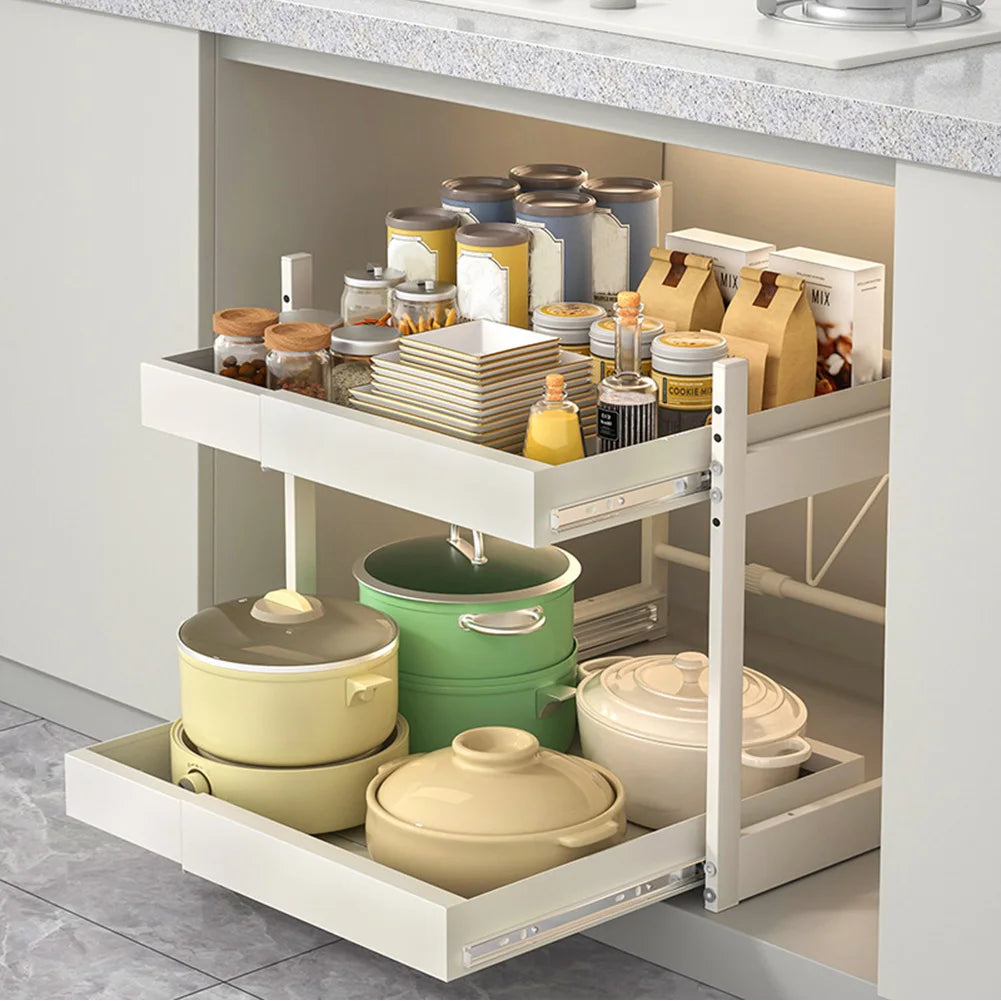 2 Tier Under Sink Sliding Cabinet Basket Organizer, Drawer Pull out Cabinet