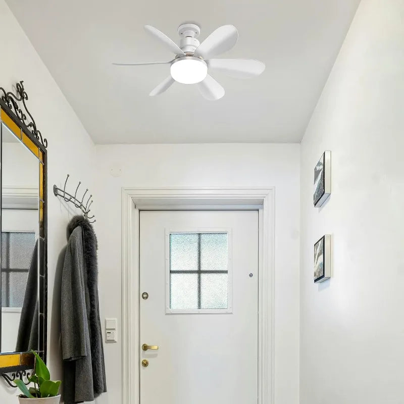 Ceiling Fans w/light low profile, LED Socket Fan, 3 Color dimmable lighting