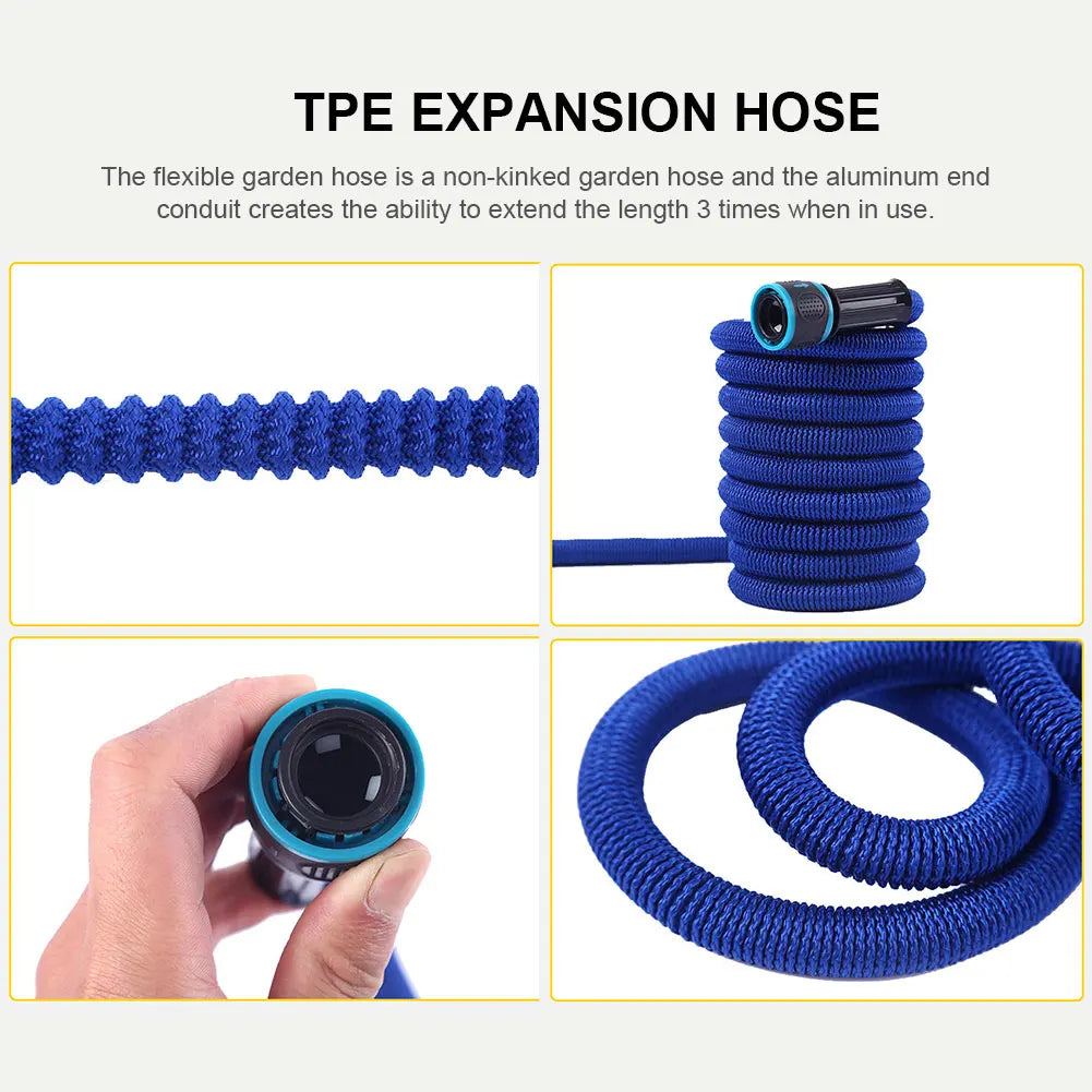 25FT Extendable Garden Water Hose Durable TPE High Pressure Hose