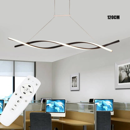 Modern Black Pendant Light for Dining Room, Remote Control Dimmable LED CeilingLight Fixture, 46W 110V Adjustable Height 1.2m