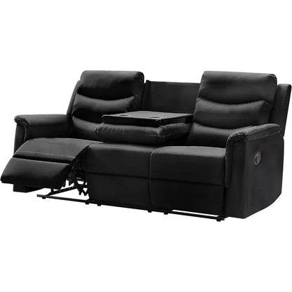 77" Comfy Living Room Sofa Set W/2 recliners, 3 Seater Leather adjustable