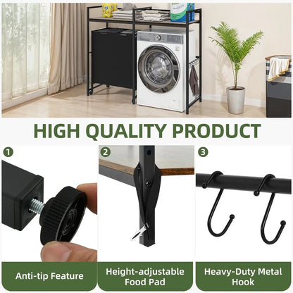 Over Washing Machine Shelf Storage w/Wheels,  Utility Rack Bathroom