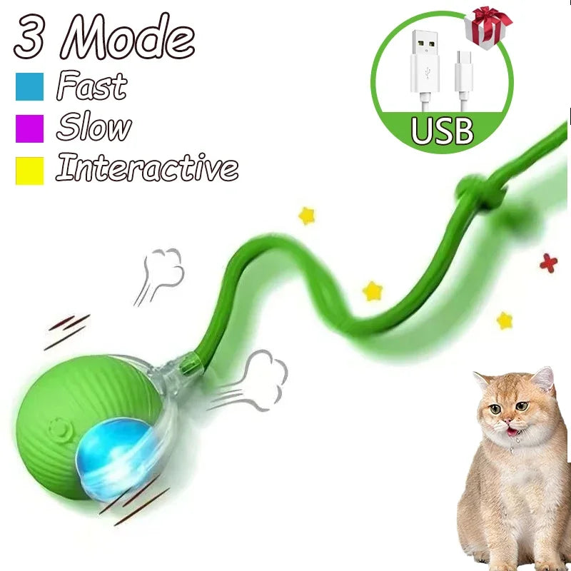 2 Pcs Cat interactive Ball Toys, Automatic Rolling Ball Faux Tail Rechargable Smart Toy