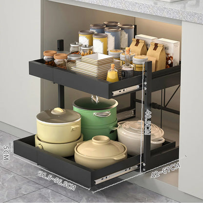 2 Tier Under Sink Sliding Cabinet Basket Organizer, Drawer Pull out Cabinet
