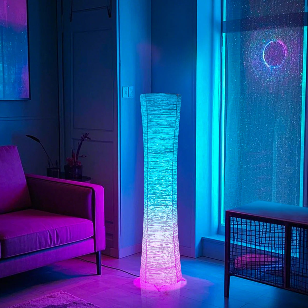 Paper lamp, RGB color-changing LED smart lamp, remote control, floor lamp, suitable for living room, bedroom
