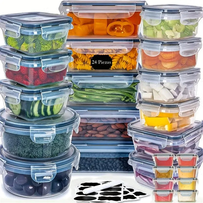 24 pcs Kitchen Storage Container Set-Dishwasher Safe, Reusable Plastic Bins W/Flip Lids