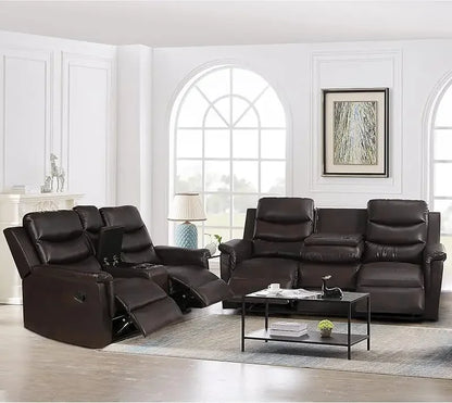 77" Comfy Living Room Sofa Set W/2 recliners, 3 Seater Leather adjustable