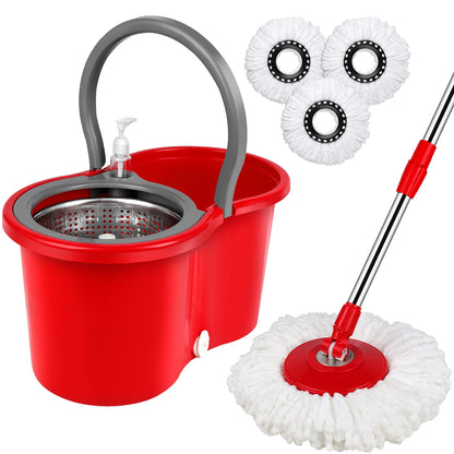 Spin Mop Bucket System W/Wringer Set, 3 pcs Mop Heads, Extendable Pole