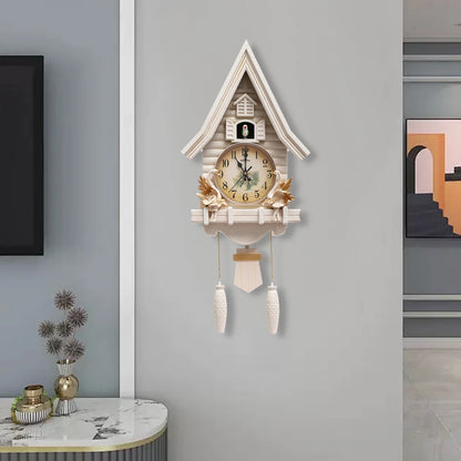 Antique White Cuckoo Wall Clock 12.8 x 4.33 x 27.2"