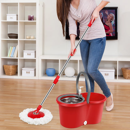 Spin Mop Bucket System W/Wringer Set, 3 pcs Mop Heads, Extendable Pole