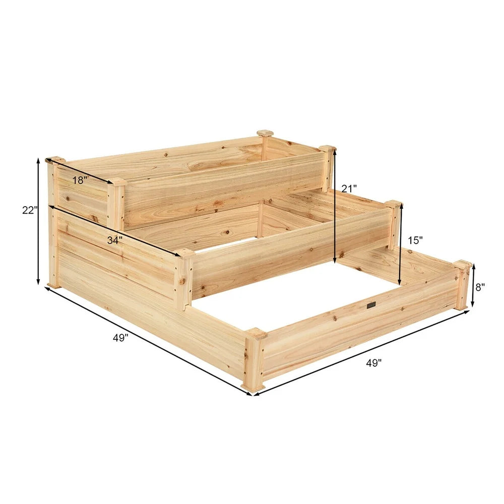 3 Tier Wooden Elevated Vegetable/Flower Garden Bed Planter Kit