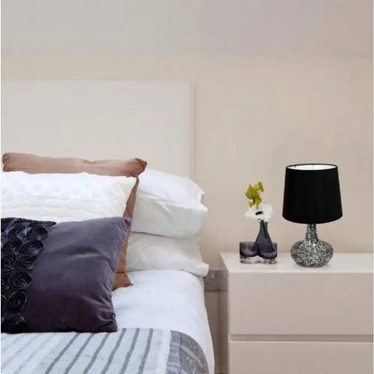 14.17" Mosaic Tiled Glass Genie Table Lamp W/Satin Look Fabric Shade