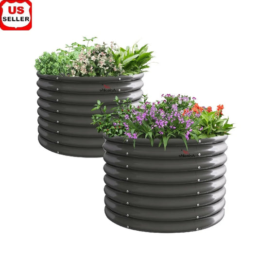 2 Pack 3ft Galvanized Raised Garden Bed, Metal Planter Box